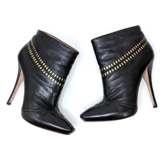 L.a.m.b. Jaycee Black Leather Studded Stiletto Ankle Boots 8.5 - Picture 2 of 10